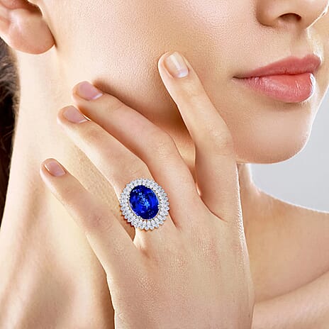 Chairmans Vault Collection - Certified & Appraised RHAPSODY 950 Platinum AAAA Tanzanite & Diamond Ring 19.60 Ct, Platinum Wt. 18.56 Gms.