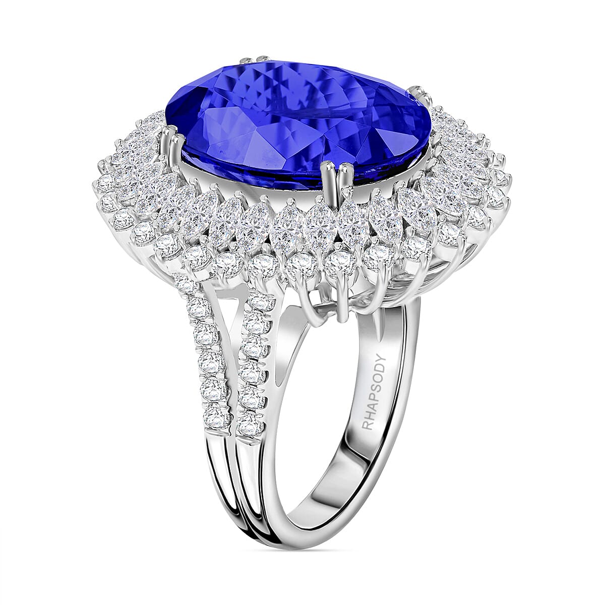 Chairmans Vault Collection - Certified & Appraised RHAPSODY 950 Platinum AAAA Tanzanite & Diamond Ring 19.60 Ct, Platinum Wt. 18.56 Gms.