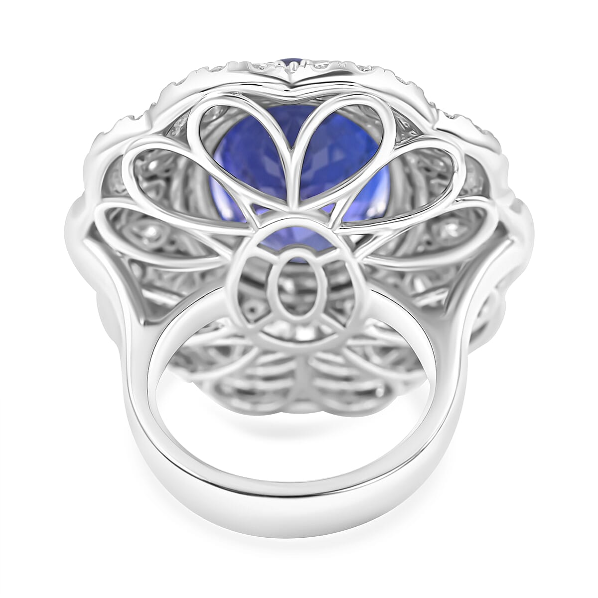 Certified and Appraised RHAPSODY 950 Platinum AAAA Tanzanite, Diamond E-F VS Halo Ring, 20.10 Ct