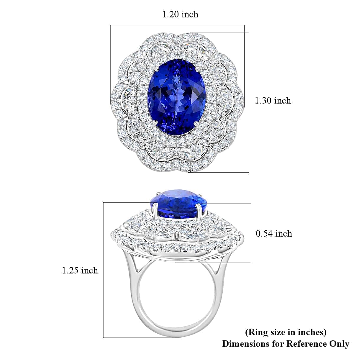 Certified and Appraised RHAPSODY 950 Platinum AAAA Tanzanite, Diamond E-F VS Halo Ring, 20.10 Ct