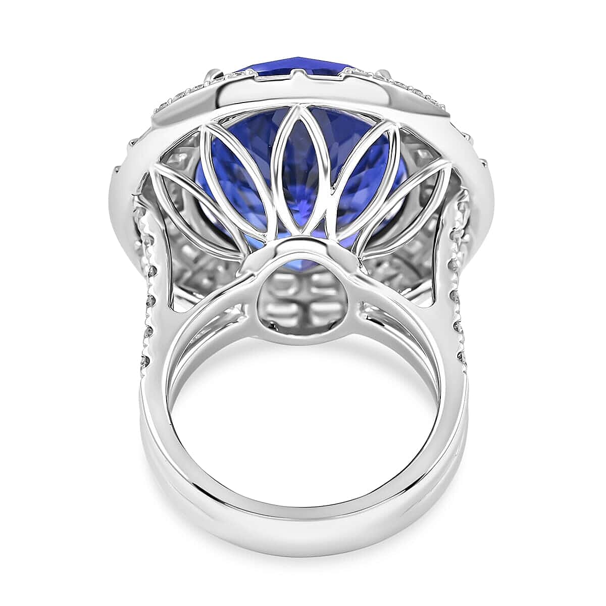 Certified and Appraised RHAPSODY 950 Platinum AAAA Tanzanite and E-F VS Diamond Ring 27.15 ct.