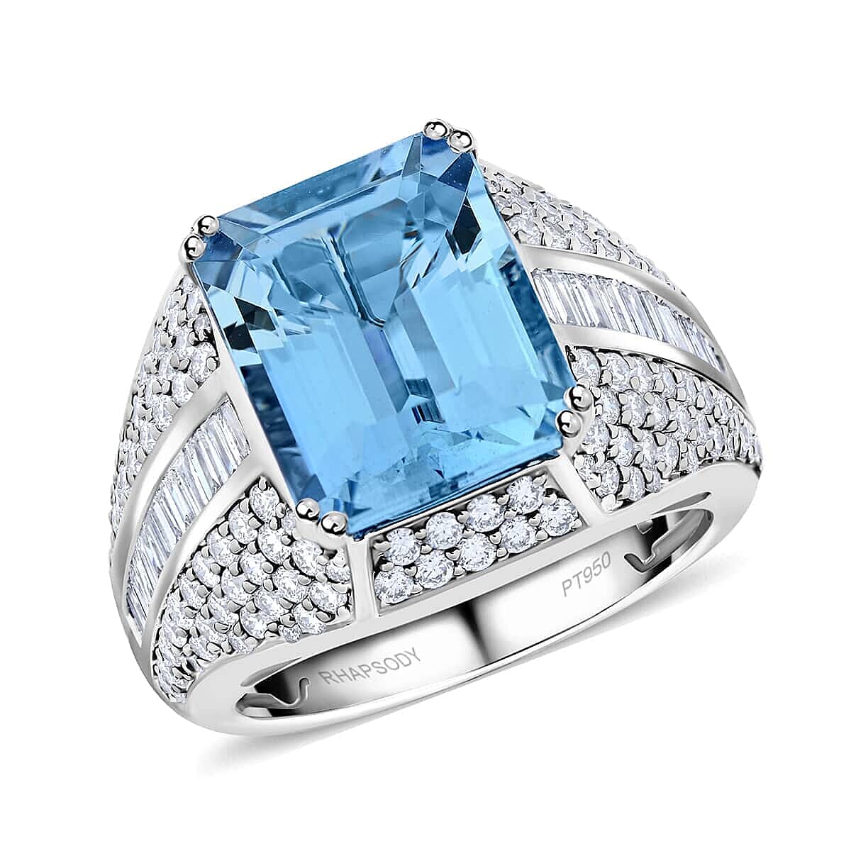 Certified and Appraised RHAPSODY 950 Platinum AAAA Santa Maria Aquamarine, Diamond Ring 7.85 Ct