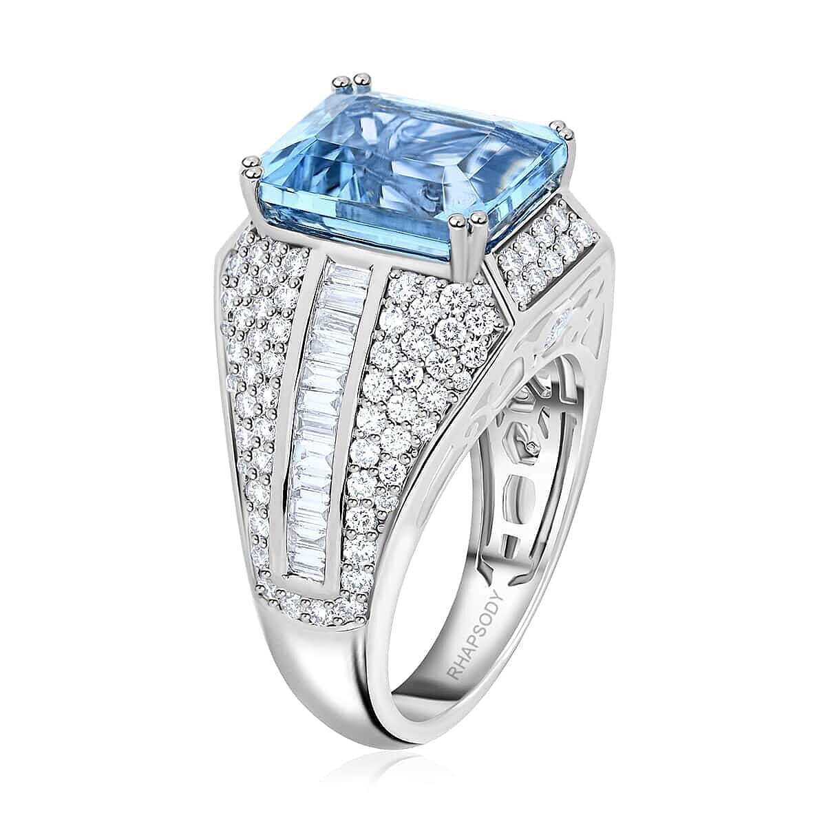 Certified and Appraised RHAPSODY 950 Platinum AAAA Santa Maria Aquamarine, Diamond Ring 7.85 Ct