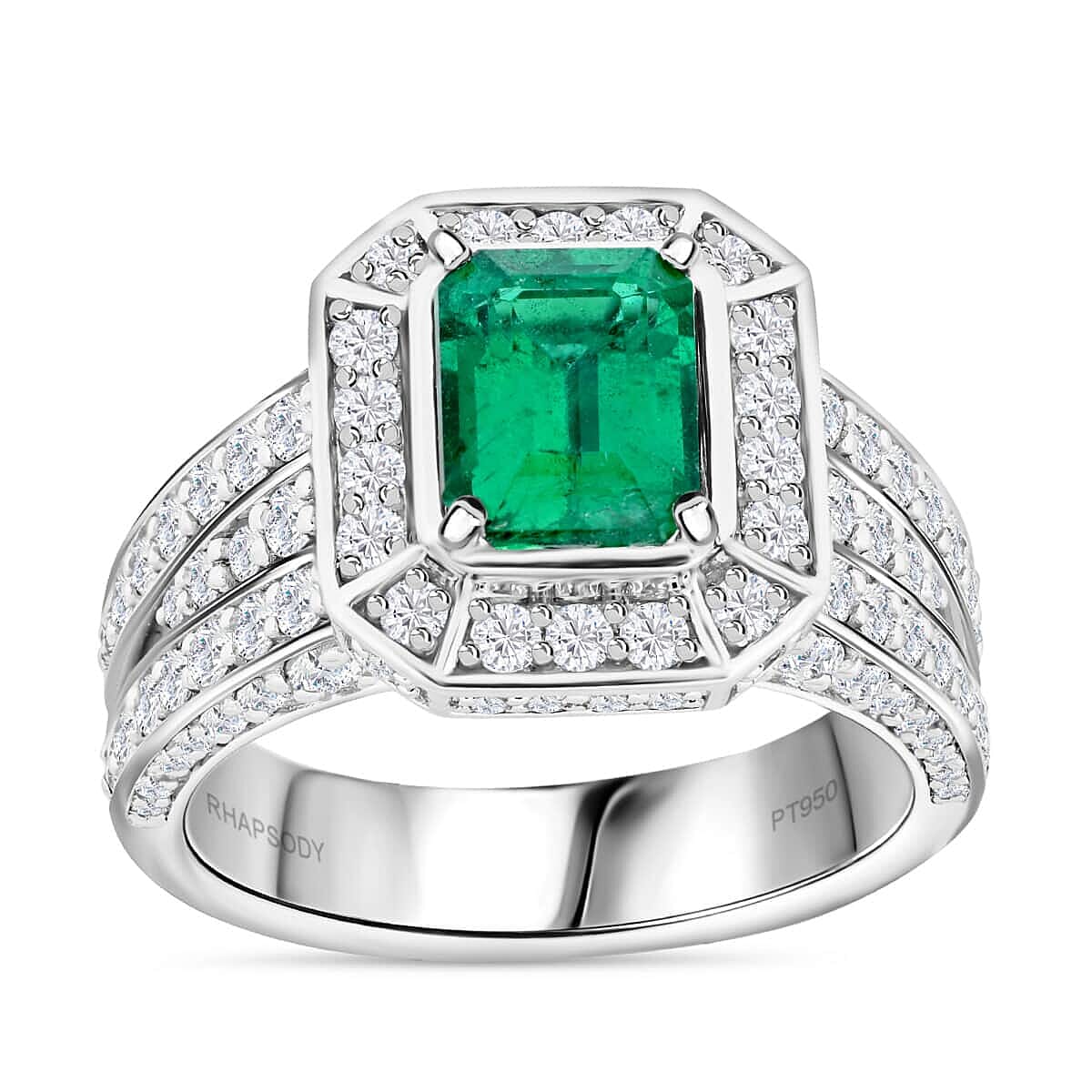 950 Platinum  AAAA  Zambian Emerald   White Diamond  VS Ring 3.24 ct,  Platinum Wt. 15.77 Gms  3.240  Ct.