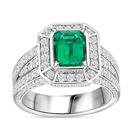 950 Platinum  AAAA  Zambian Emerald   White Diamond  VS Ring 3.24 ct,  Platinum Wt. 15.77 Gms  3.240  Ct.