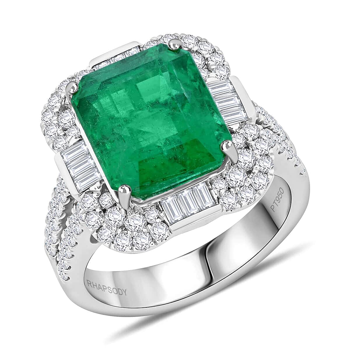 950 Platinum  AAAA  Ethiopian Emerald   White Diamond  VS Ring 7.99 ct,  Platinum Wt. 11.92 Gms  7.990  Ct.