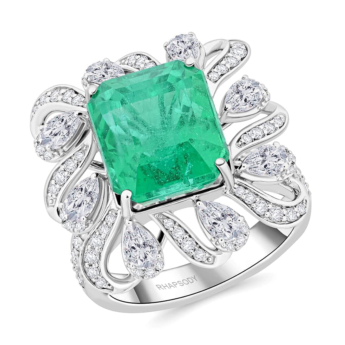 950 Platinum  AAAA  Ethiopian Emerald   White Diamond  VS Ring 9.30 ct,  Platinum Wt. 13.06 Gms  9.300  Ct.