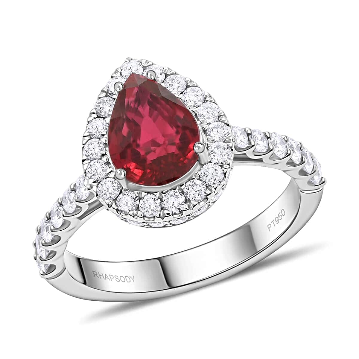 Certified and Appraised RHAPSODY 950 Platinum AAAA Montepuez Ruby, White Diamond VS Ring 3.40 Ct.