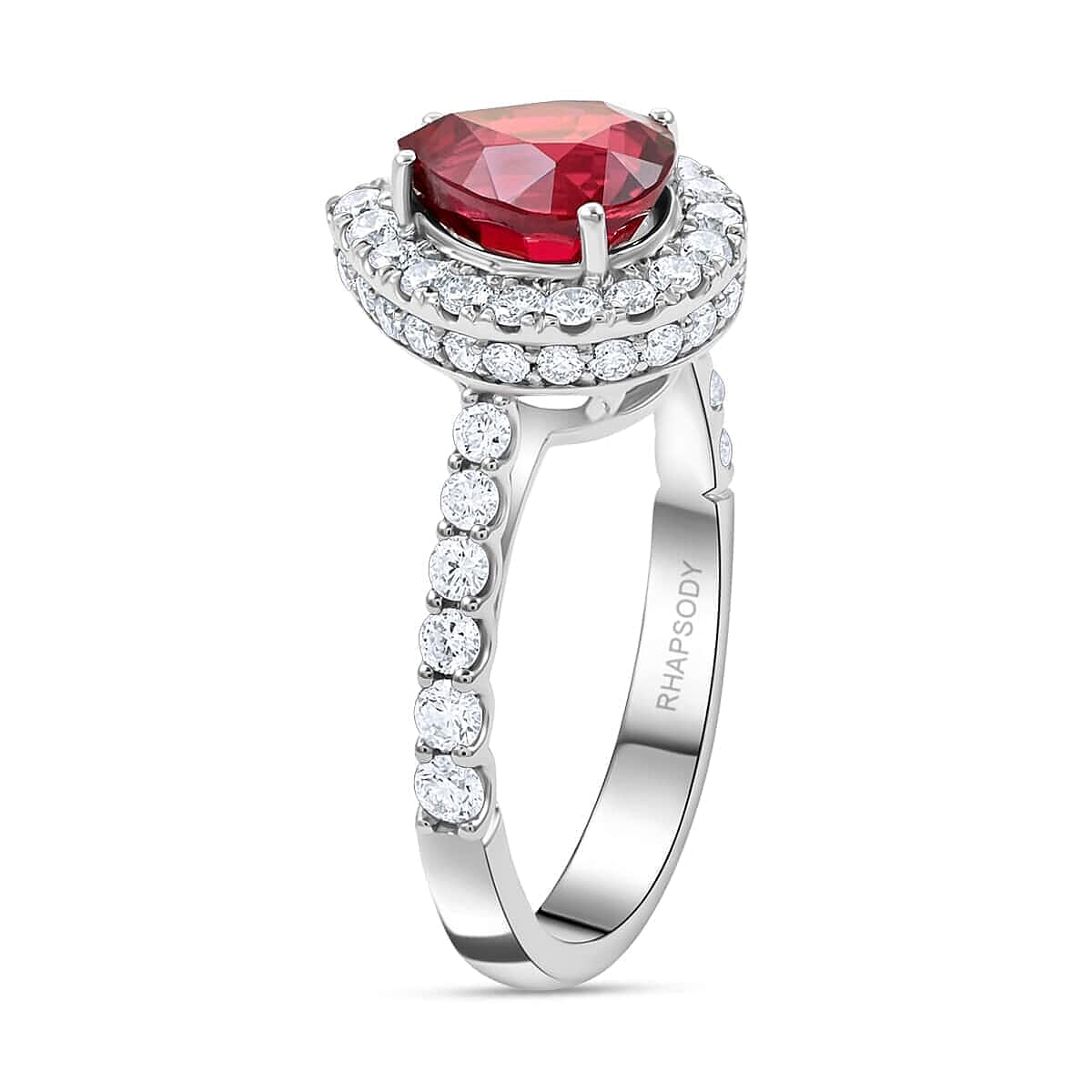 Certified and Appraised RHAPSODY 950 Platinum AAAA Montepuez Ruby, White Diamond VS Ring 3.40 Ct.
