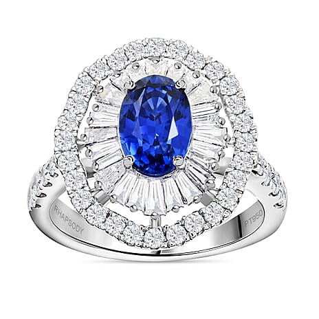 Certified and Appraised RHAPSODY 950 Platinum AAAA Blue Ceylon Sapphire, Diamond Ring 3.75 Ct.