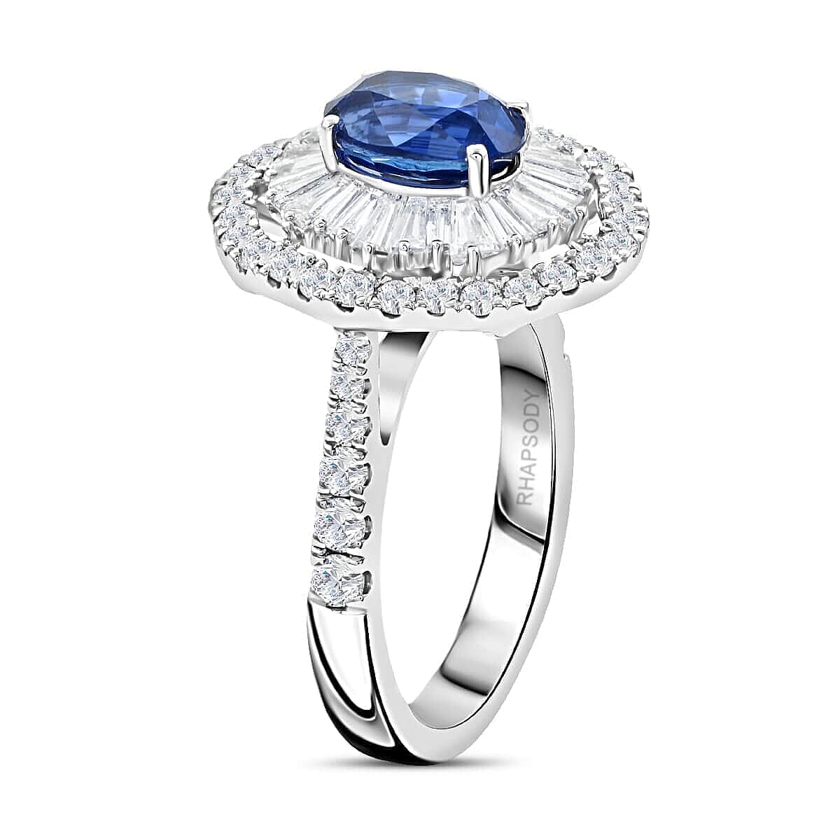 Certified and Appraised RHAPSODY 950 Platinum AAAA Blue Ceylon Sapphire, Diamond Ring 3.75 Ct.
