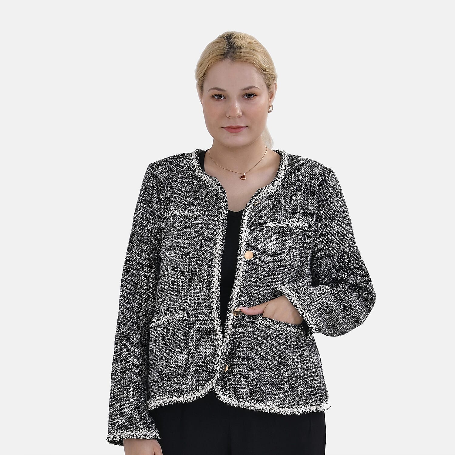 La Marey Tweed Patterned Jacket (Size M 12 TO 14) - Black & Black