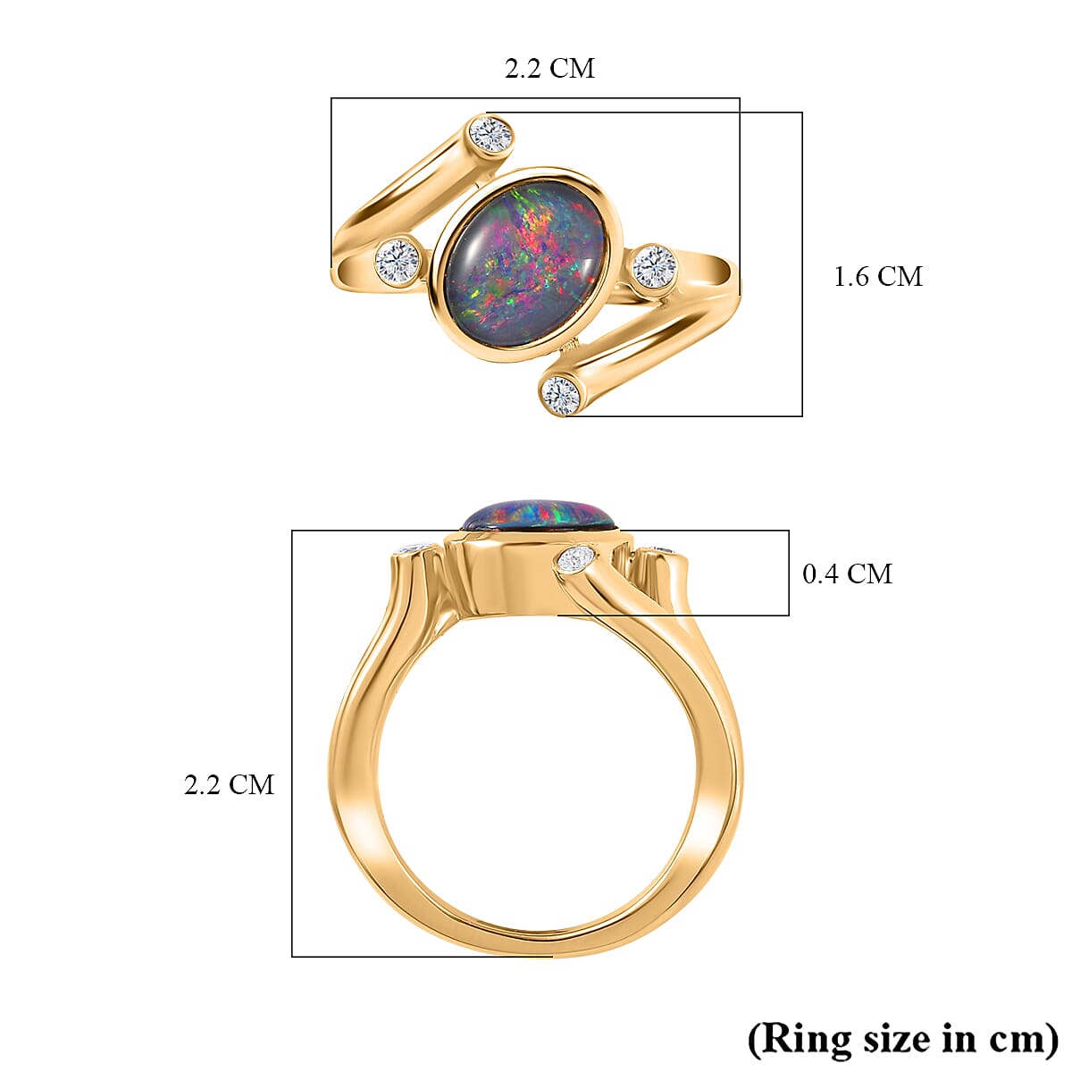 Boulder Opal Triplet & Natural Zircon Ring in 18K Gold Vermeil Plated Sterling Silver 1.43 Ct.