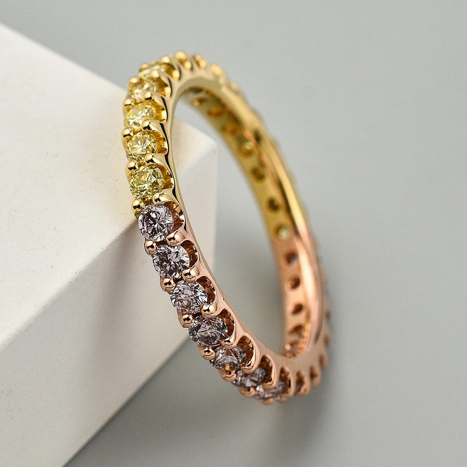MODANI 14K Rose & Yellow Gold Pink Diamond & Yellow Diamond (SI-I1) Ring 1.16 Ct.(Non re-sizable design).