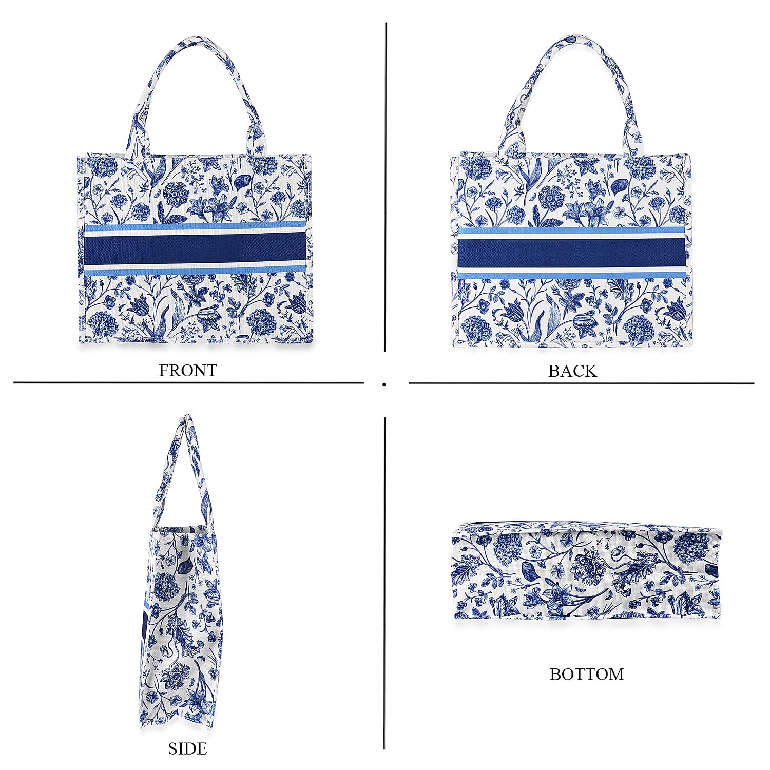 Designer Inspired Closeout - Floral Pattern Tote Bag with Handle Drop - Blue Floral
