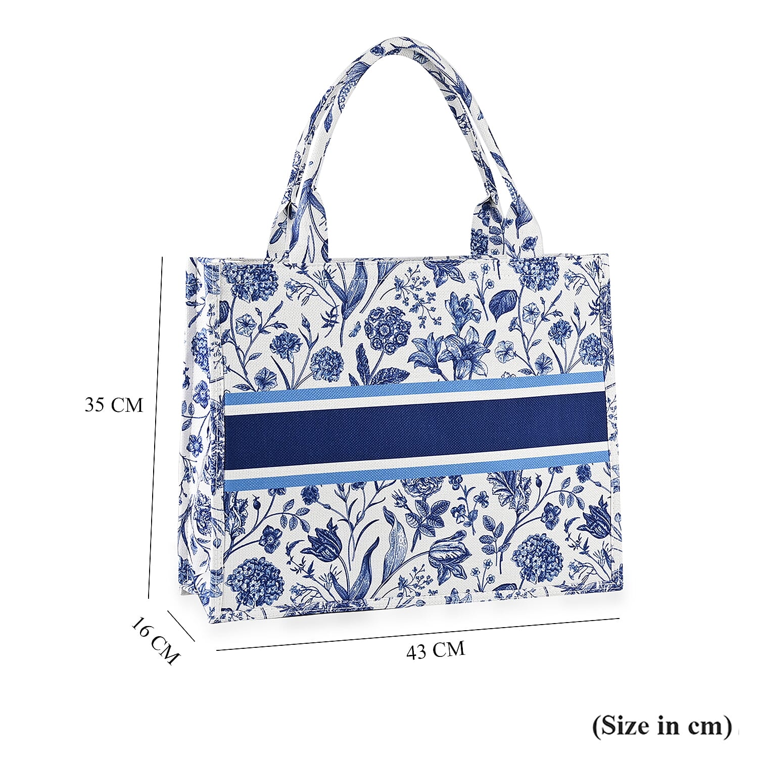 Designer Inspired Closeout - Floral Pattern Tote Bag with Handle Drop - Blue Floral