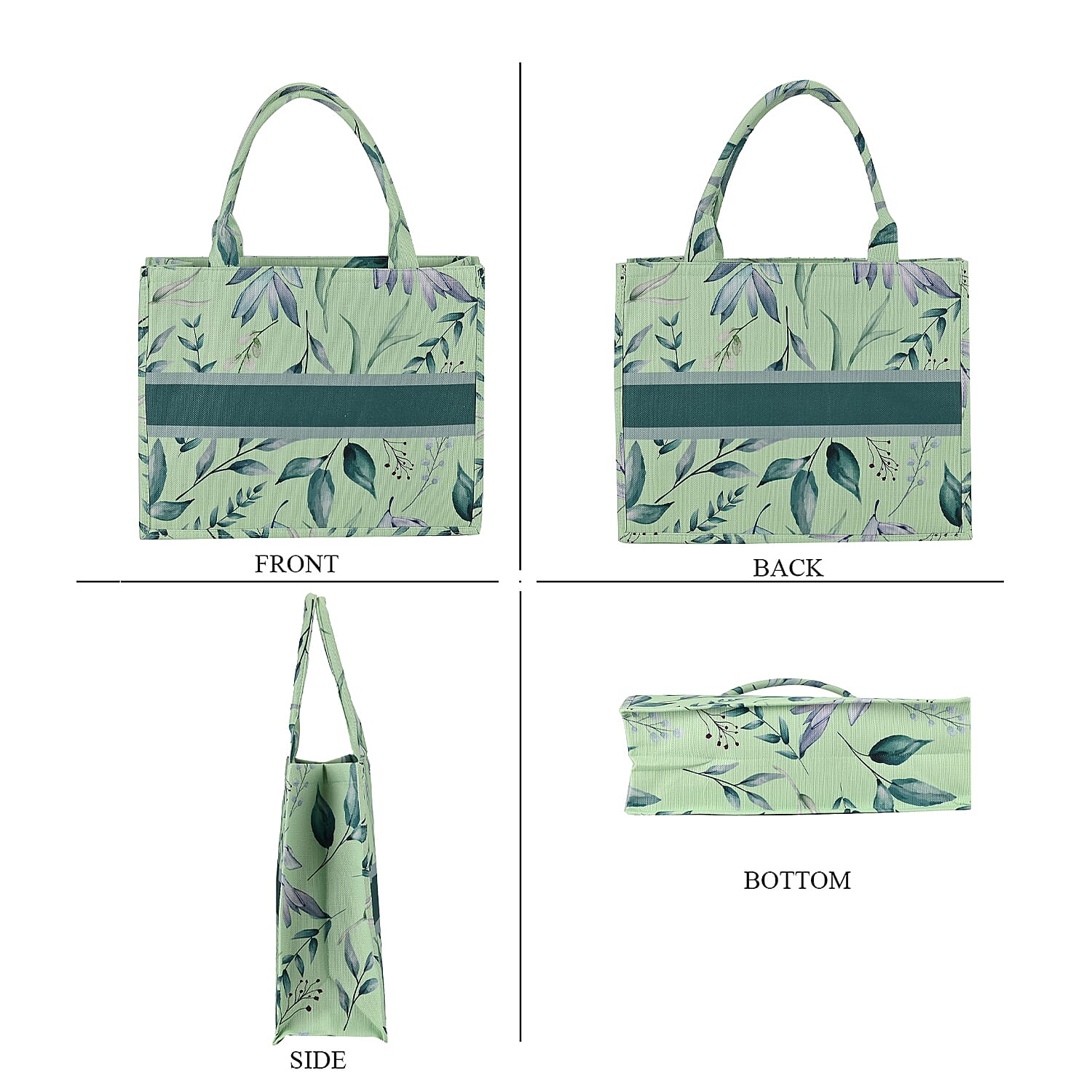 Designer Inspired Closeout - Floral Pattern Tote Bag with Handle Drop - Green