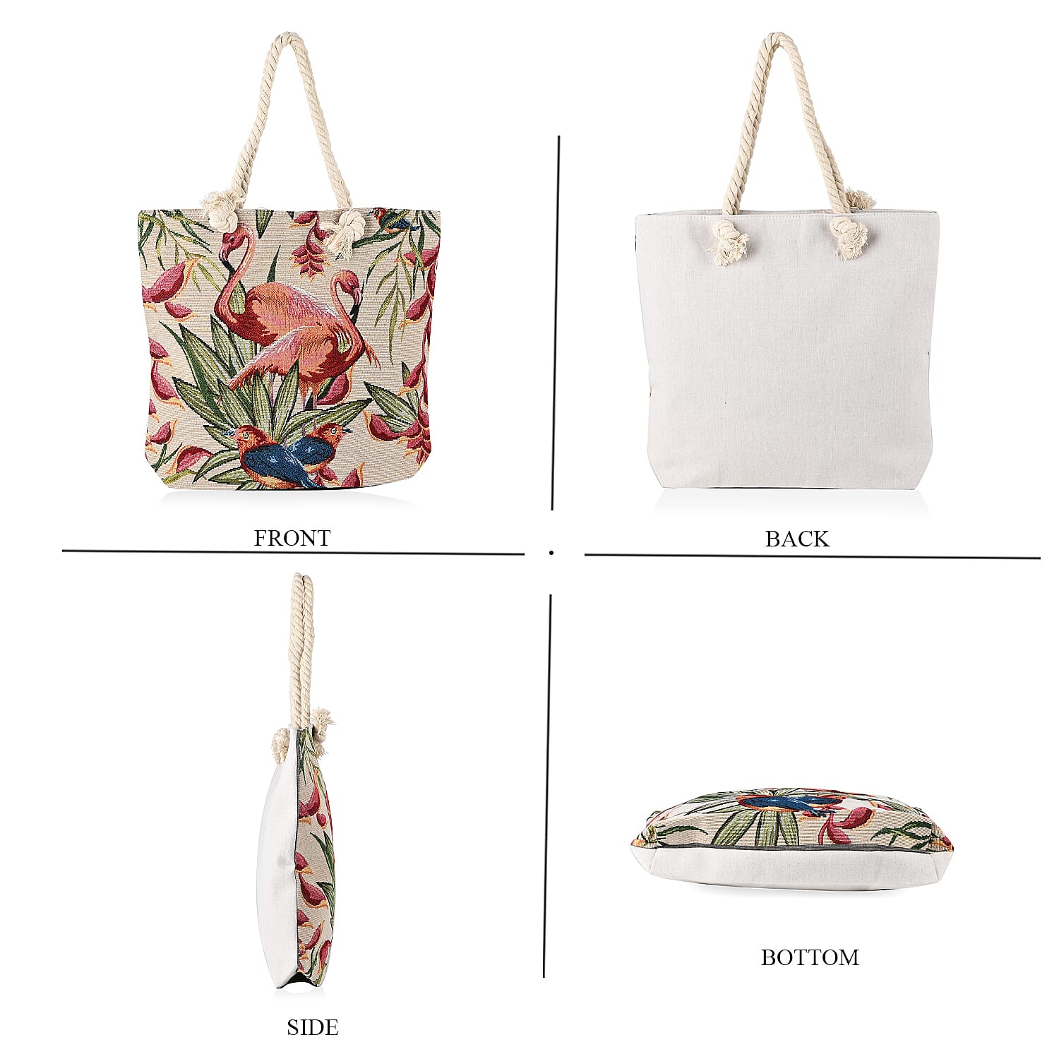 Jute Flamingo Printed Tote Bag with Long Handle Drop - Red