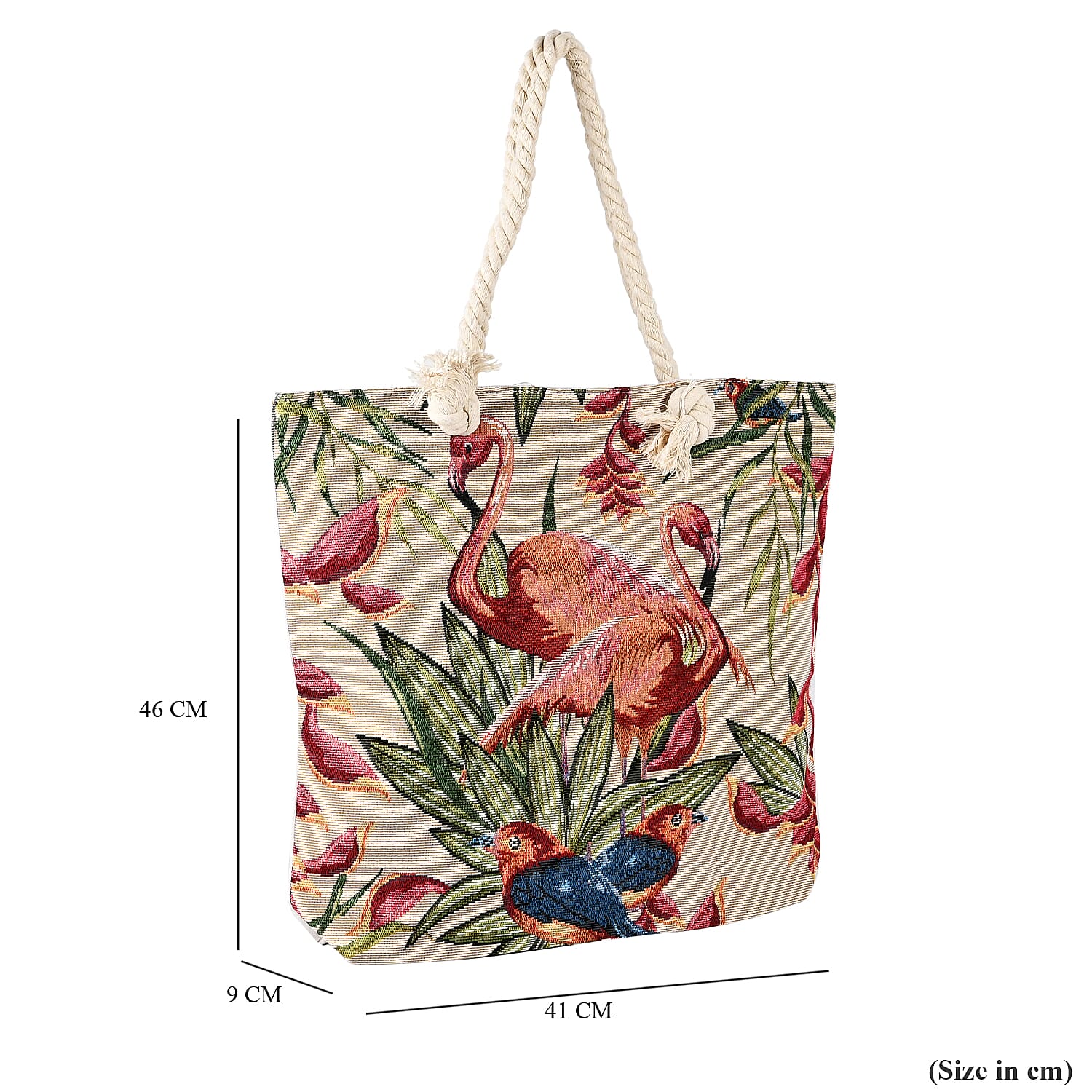 Jute Flamingo Printed Tote Bag with Long Handle Drop - Red