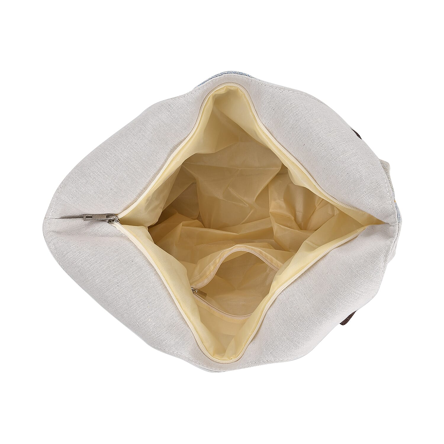 Jute Cute Cat Tote Bag with Zipper Closure - Beige