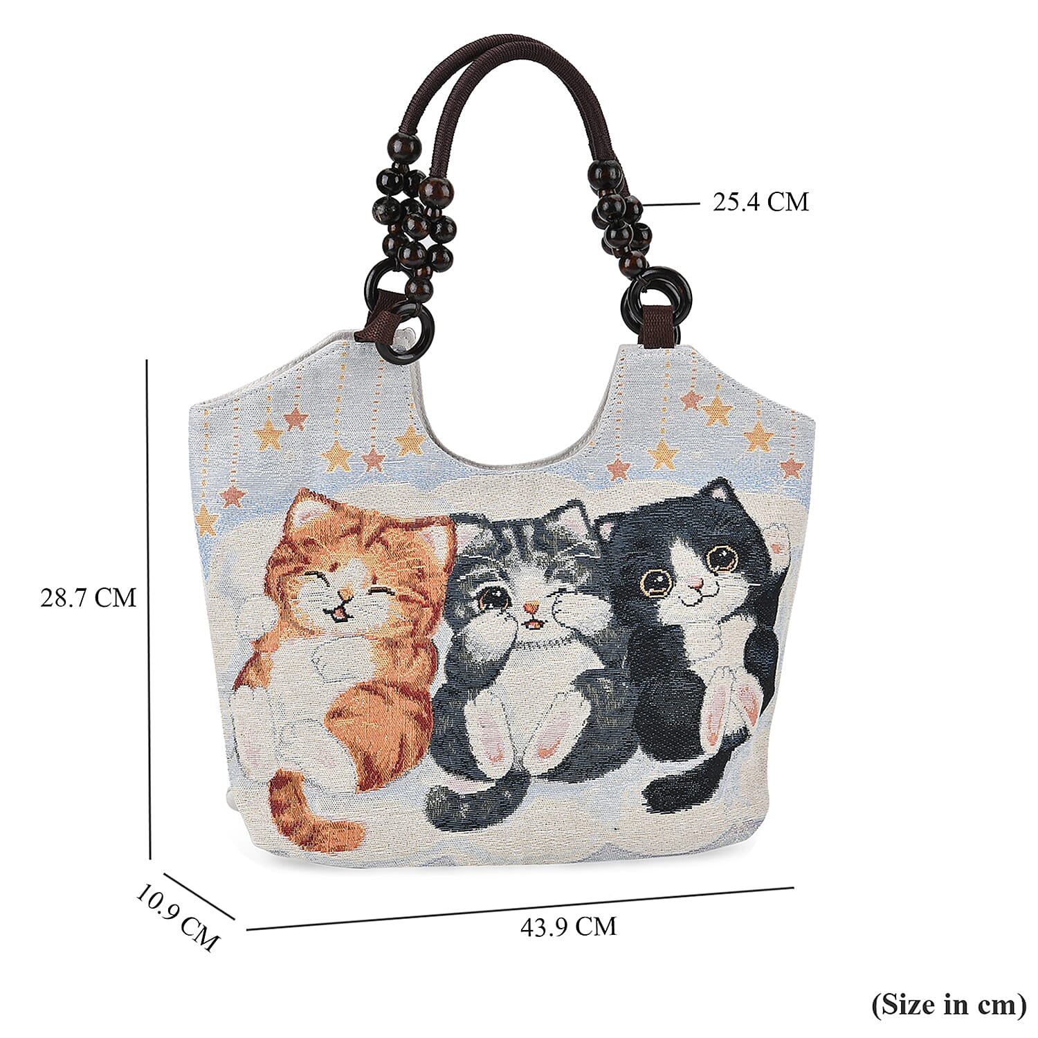 Jute Cute Cat Tote Bag with Zipper Closure - Beige