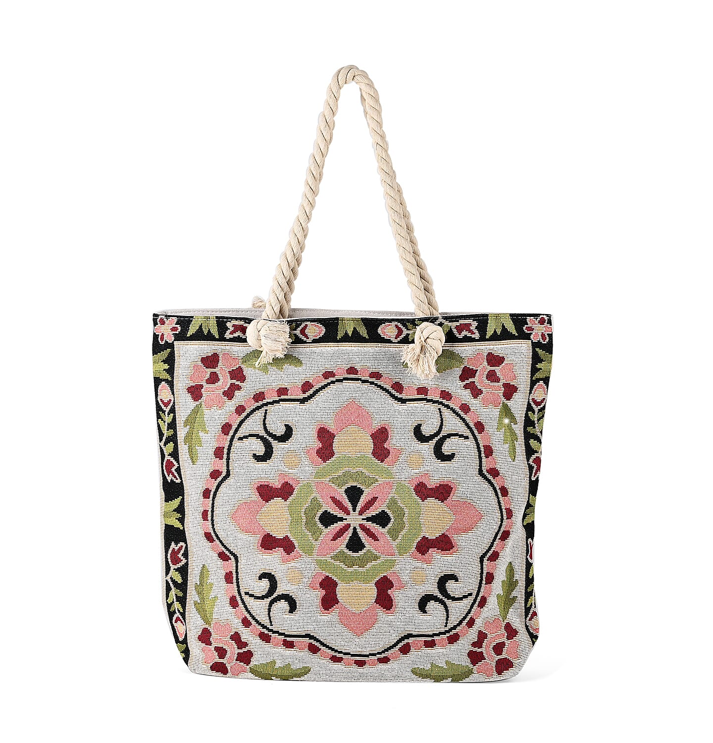 Jute Minority Printed Tote Bag with Long Handle Drop - Multi