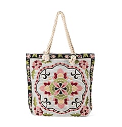 Jute Minority Printed Tote Bag with Long Handle Drop - Multi