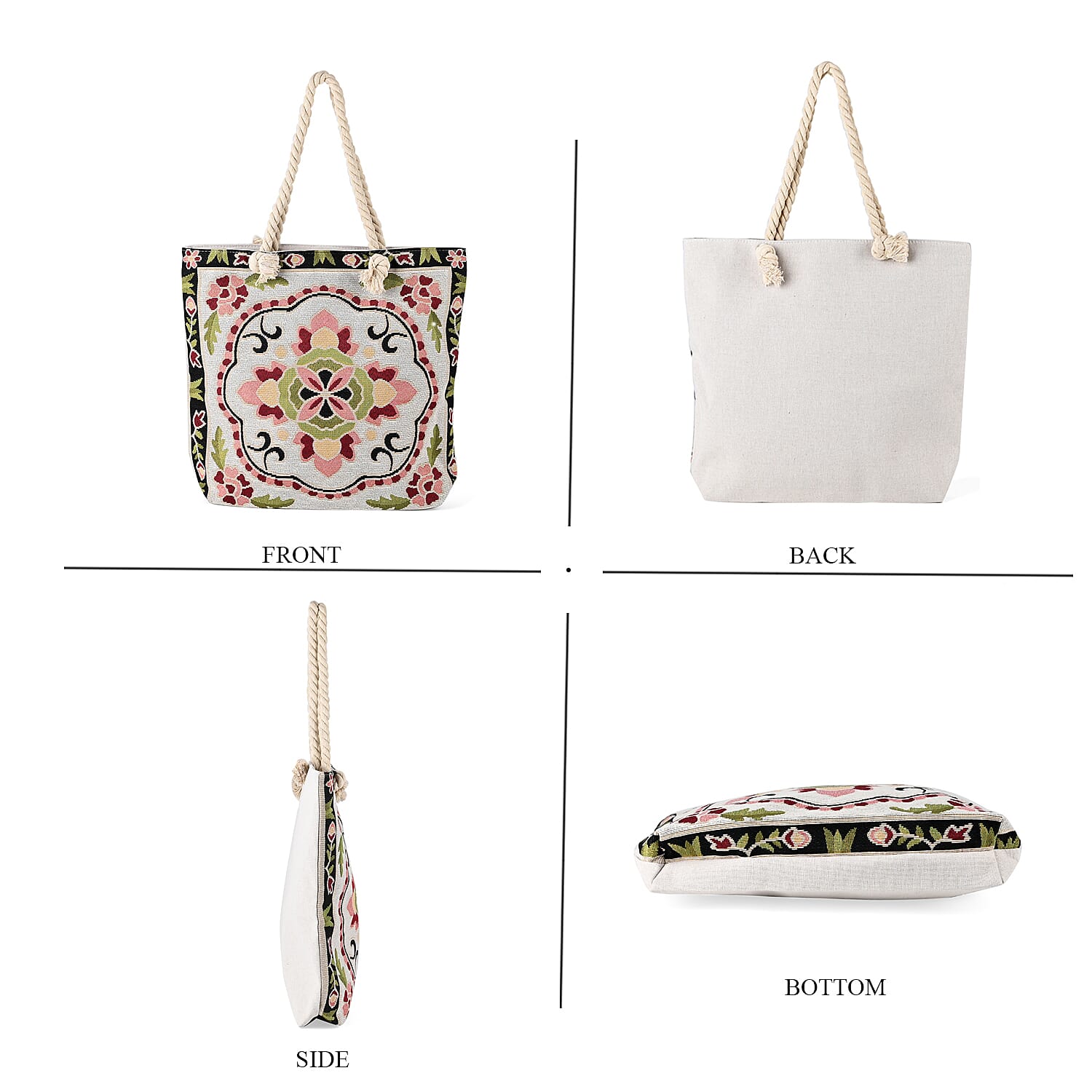 Jute Minority Printed Tote Bag with Long Handle Drop - Multi