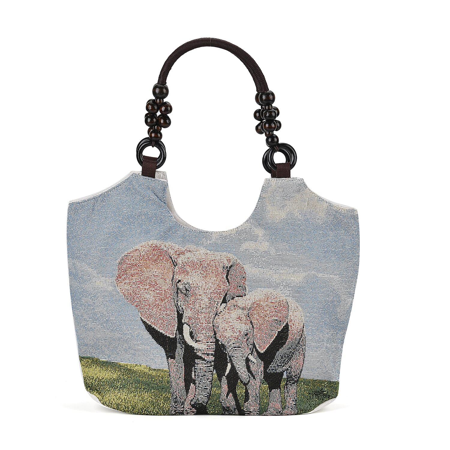 Jute Elephant Tote Bag with Zipper Closure - Blue