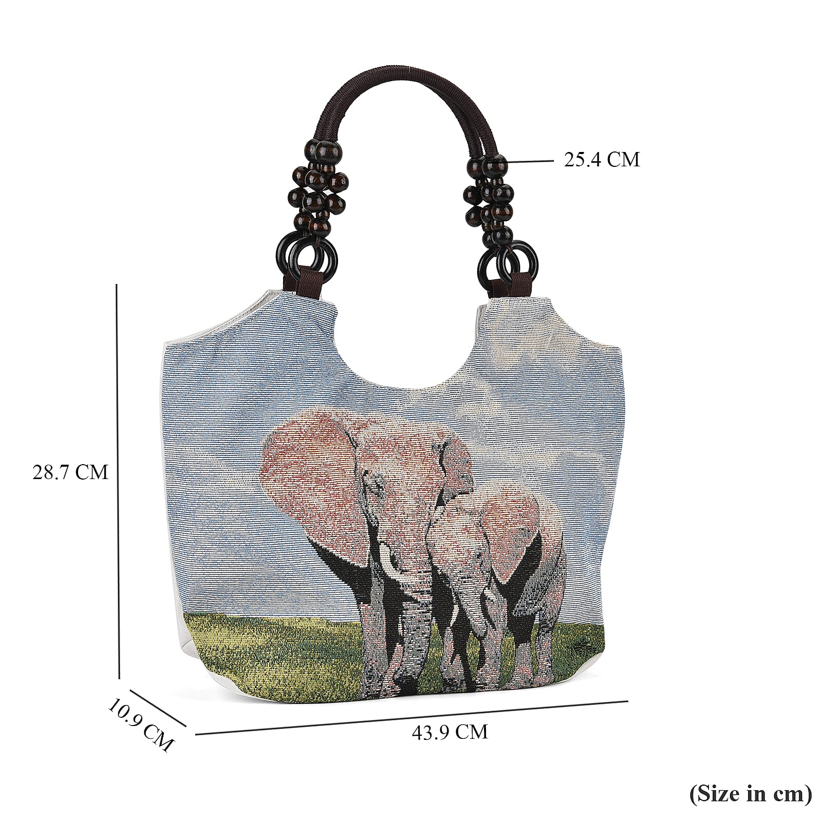 Jute Elephant Tote Bag with Zipper Closure - Blue