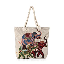 Jute Minority Printed Tote Bag with Long Handle Drop - Multi