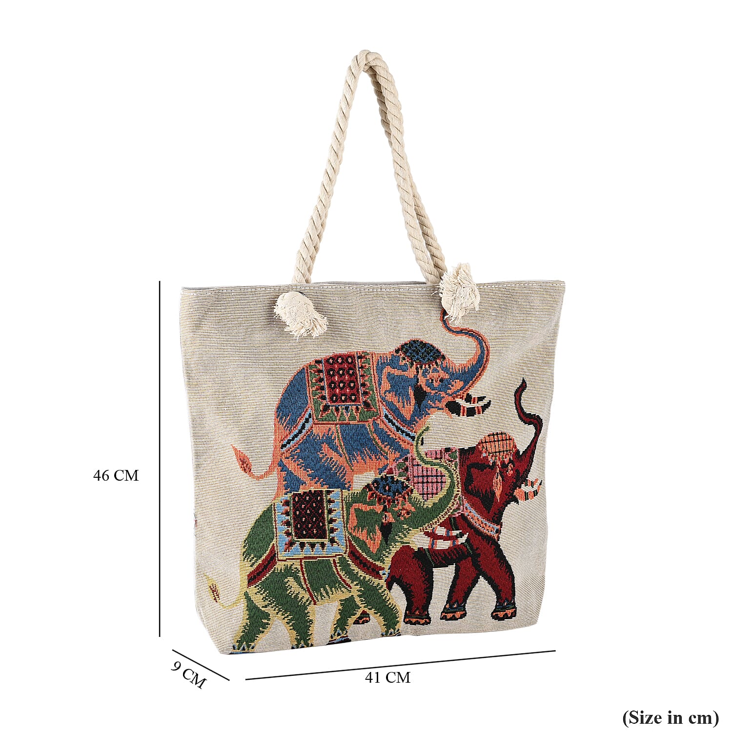 Jute Elephant Printed Tote Bag with Long Handle Drop - Multi