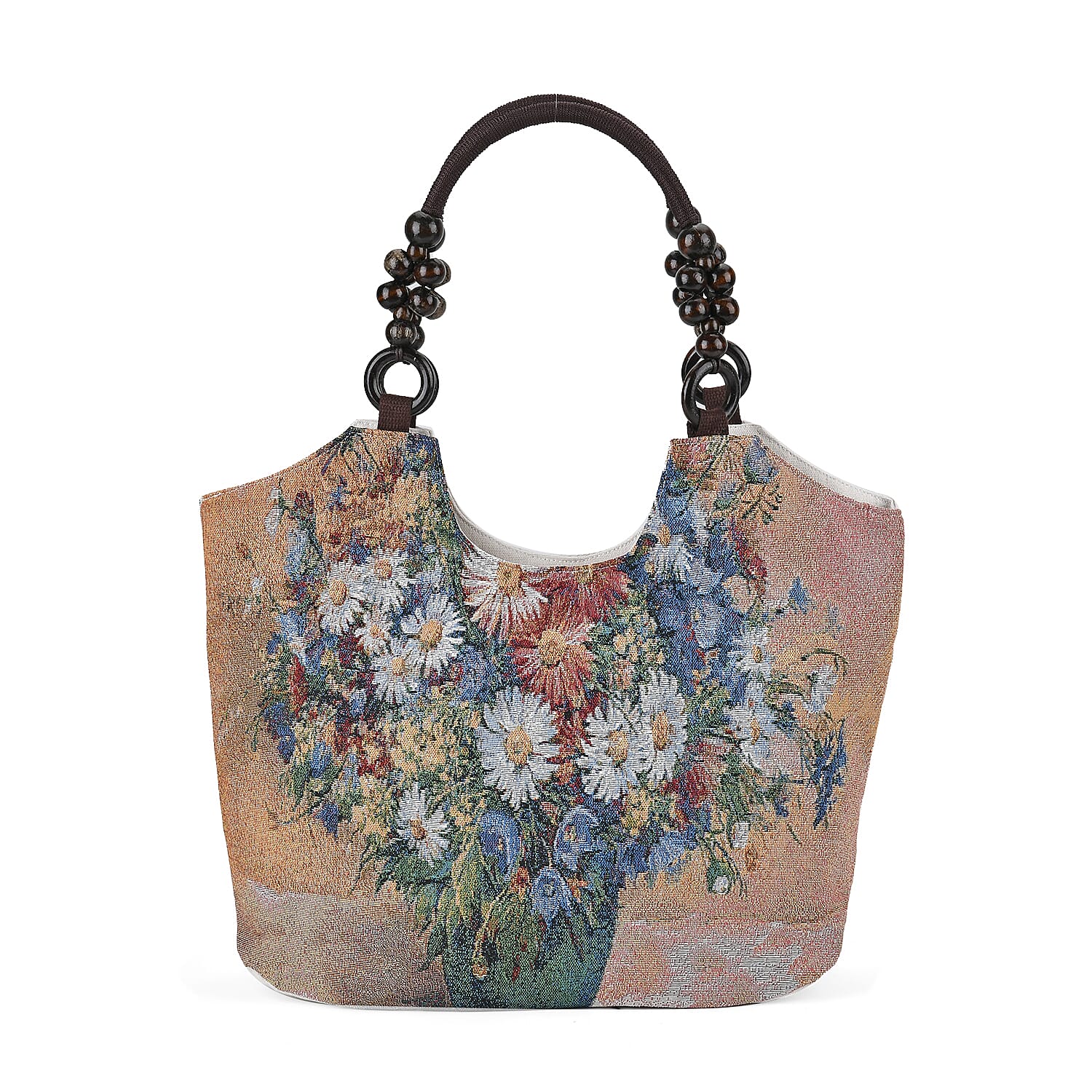 Jute Flower Tote Bag with Zipper Closure - Multicolour