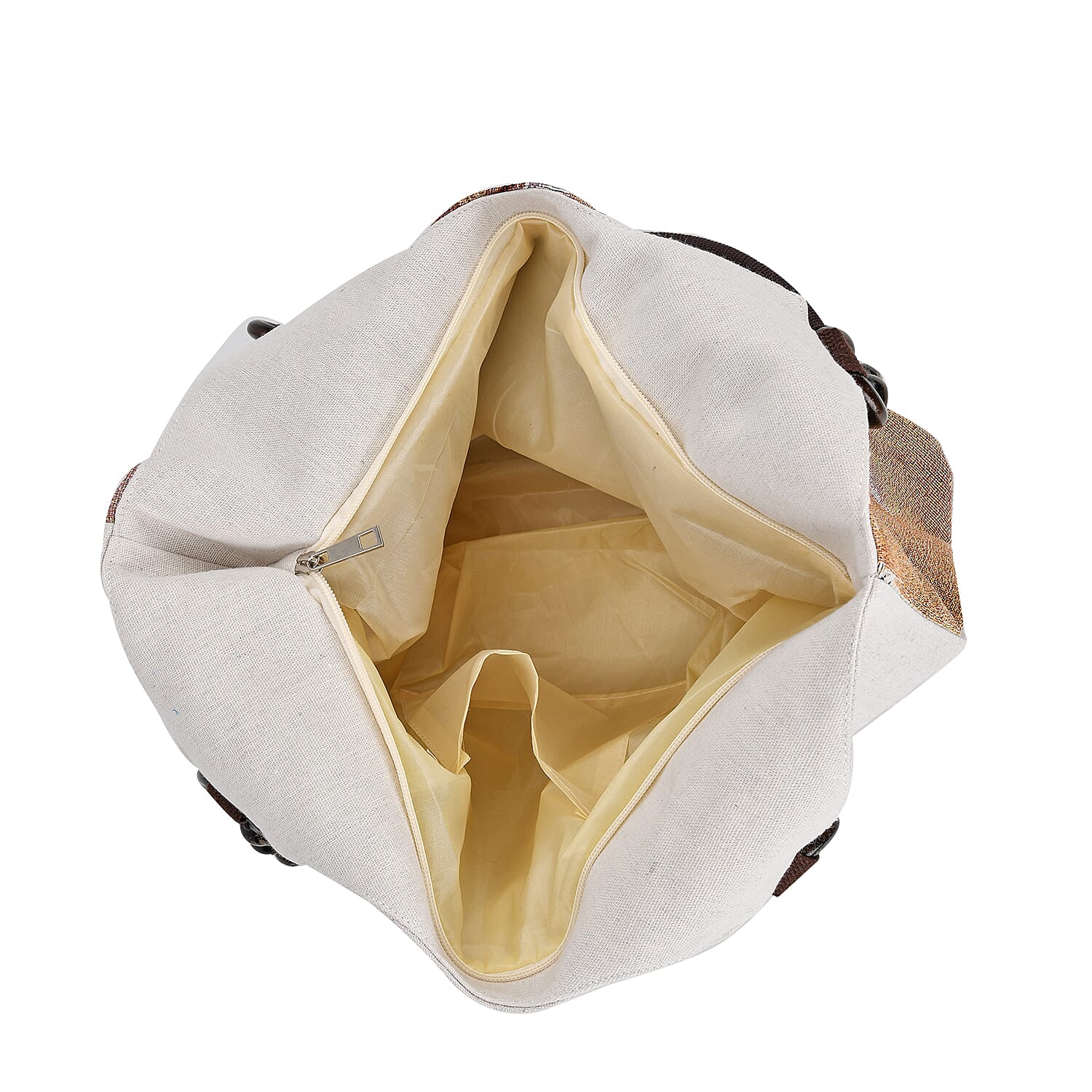 Jute Flower Tote Bag with Zipper Closure - Multicolour