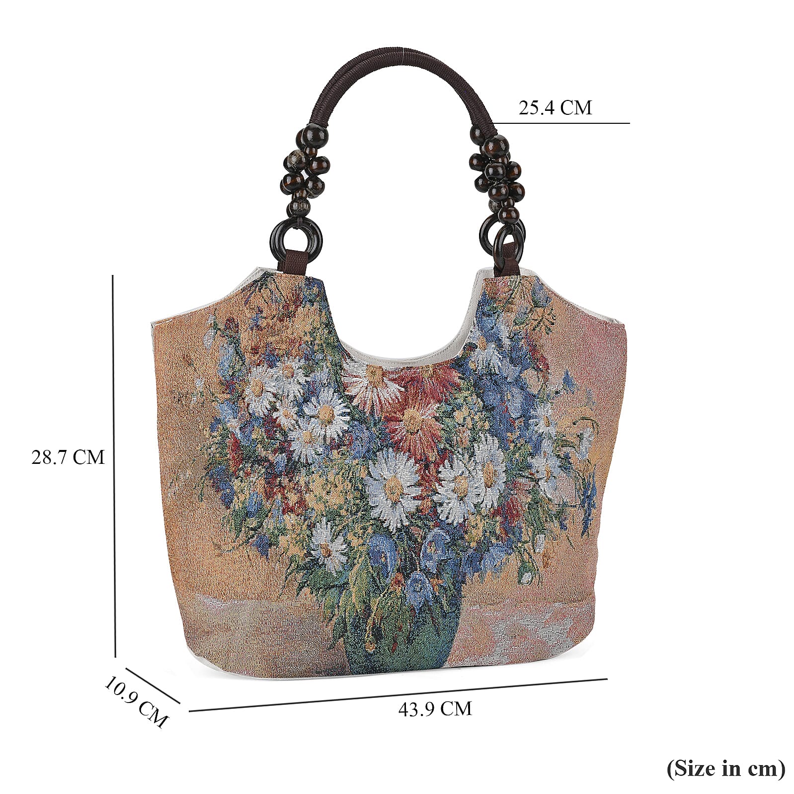 Jute Flower Tote Bag with Zipper Closure - Multicolour