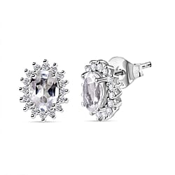 White Topaz  Earring in Platinum Overlay Sterling Silver 2.84 ct  2.136  Ct.