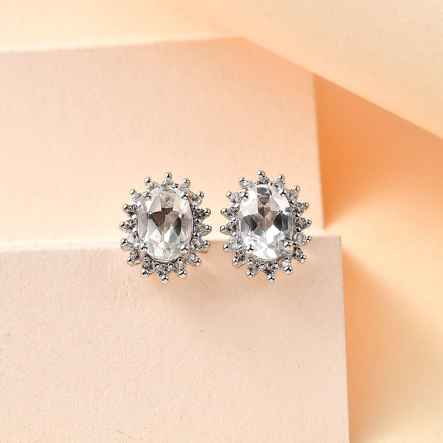 White Topaz  Earring in Platinum Overlay Sterling Silver 2.84 ct  2.136  Ct.