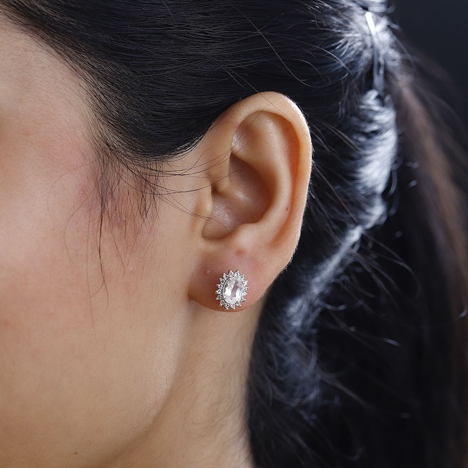 White Topaz  Earring in Platinum Overlay Sterling Silver 2.84 ct  2.136  Ct.