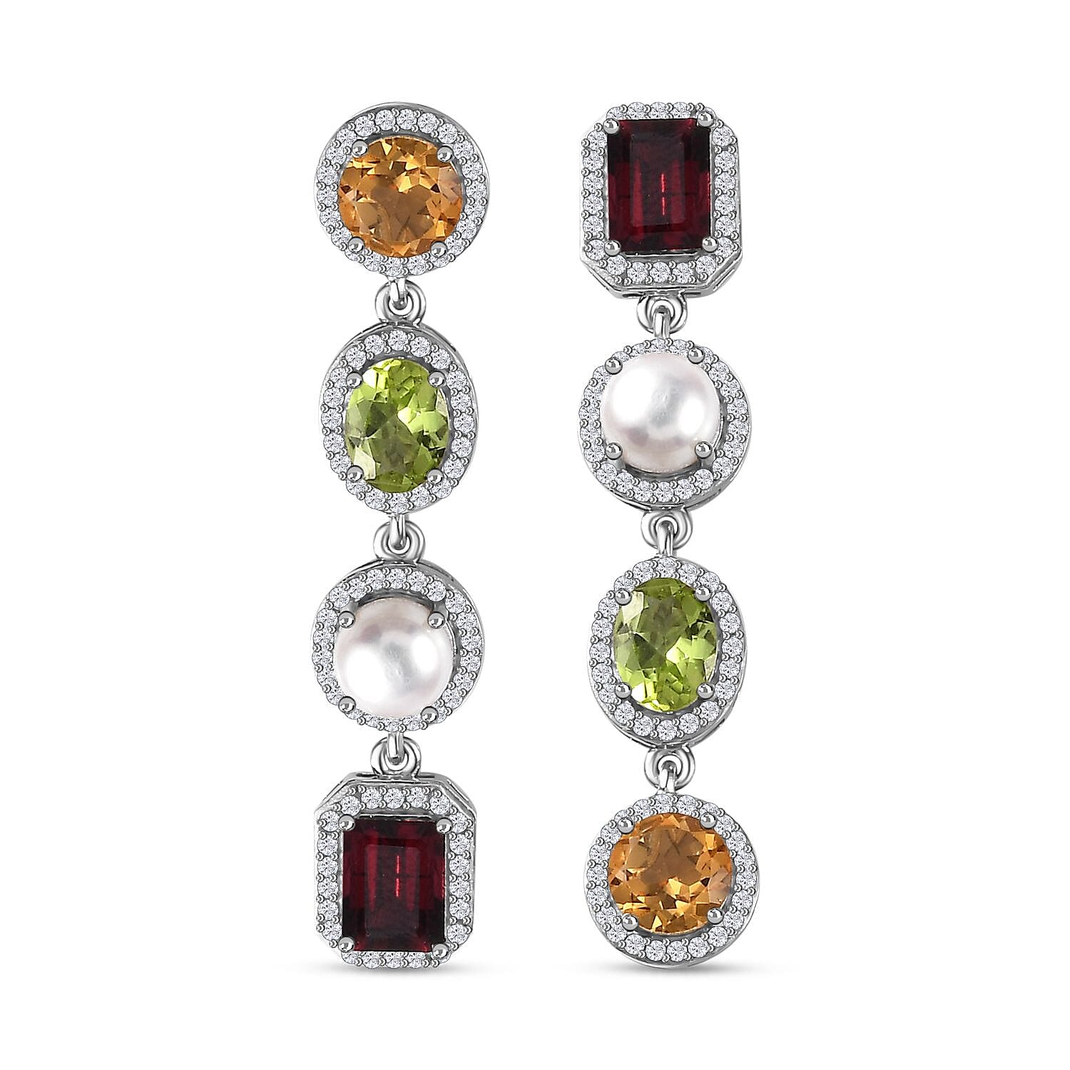 Glenstones Colorata Collection - Multi Gemstone Earrings with Push Back in Platinum Overlay Sterling Silver 13.80 Ct.