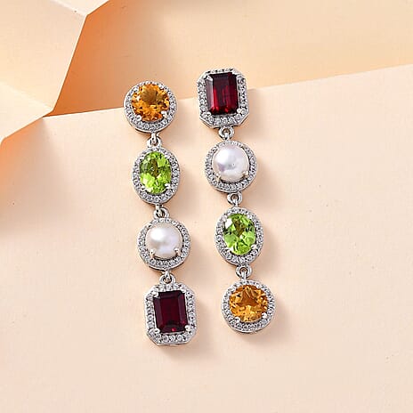Glenstones Colorata Collection - Multi Gemstone Earrings with Push Back in Platinum Overlay Sterling Silver 13.80 Ct.
