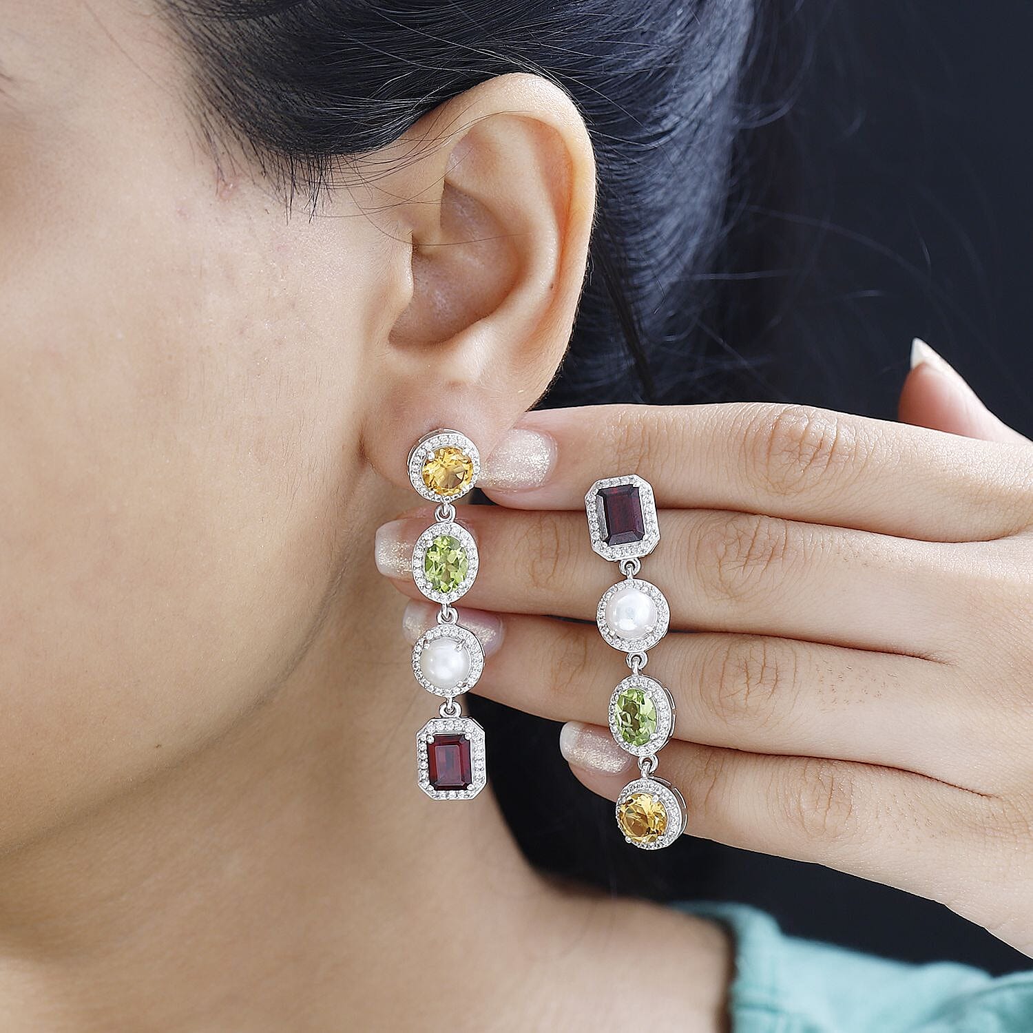 Glenstones Colorata Collection - Multi Gemstone Earrings with Push Back in Platinum Overlay Sterling Silver 13.80 Ct.