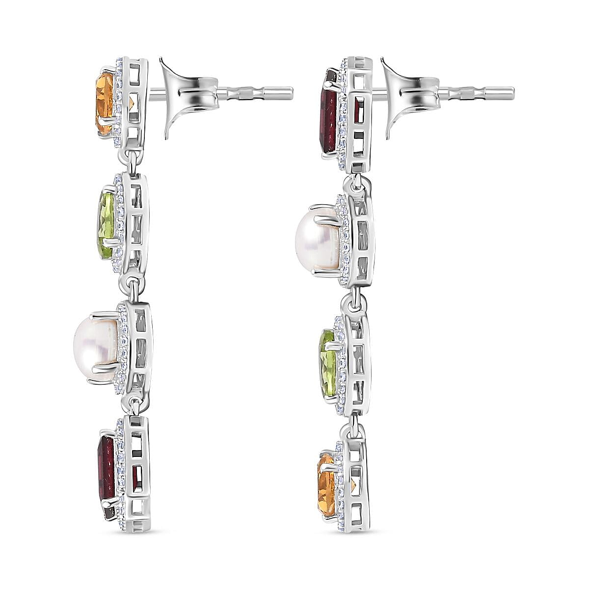 Glenstones Colorata Collection - Multi Gemstone Earrings with Push Back in Platinum Overlay Sterling Silver 13.80 Ct.