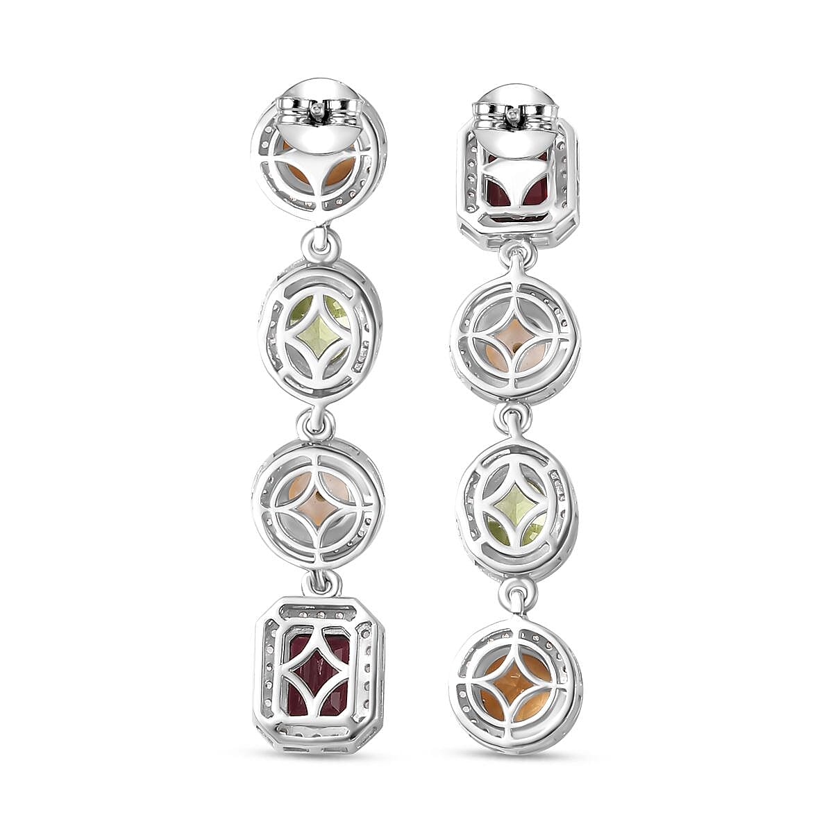 Glenstones Colorata Collection - Multi Gemstone Earrings with Push Back in Platinum Overlay Sterling Silver 13.80 Ct.