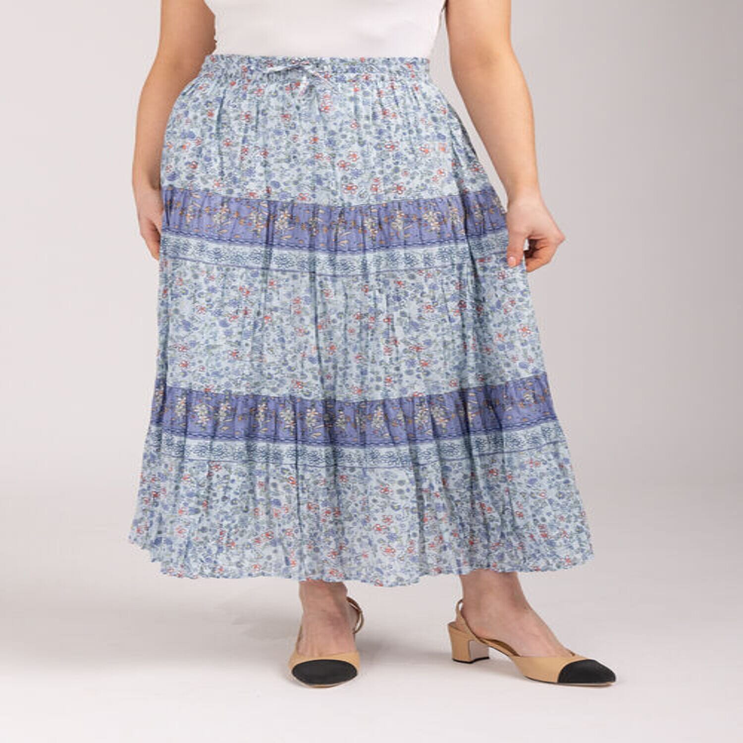 Maison Printed Skirt 100% Cotton (Size L,16-18) - Blue