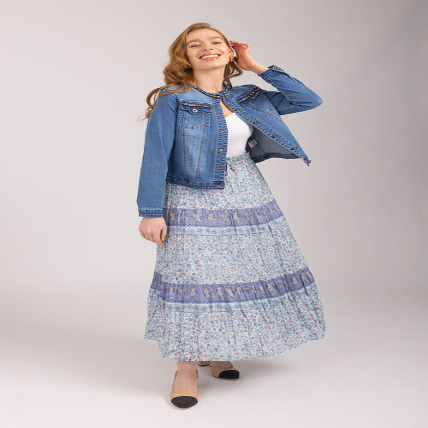 Maison-Printed-Skirt-100-Cotton-Size-S-8-10-Blue