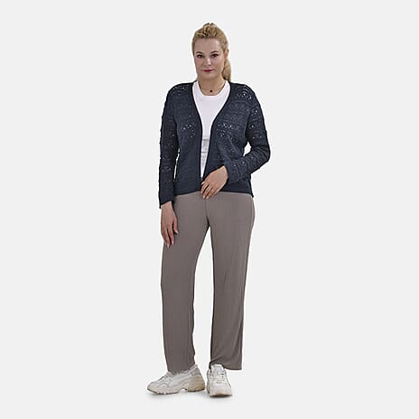 La Marey Lace Hollow Out Knit Cardigan (Size M) - Blue