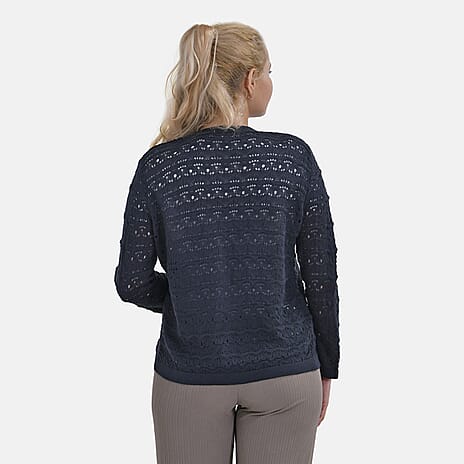 La Marey Lace Hollow Out Knit Cardigan (Size M) - Blue