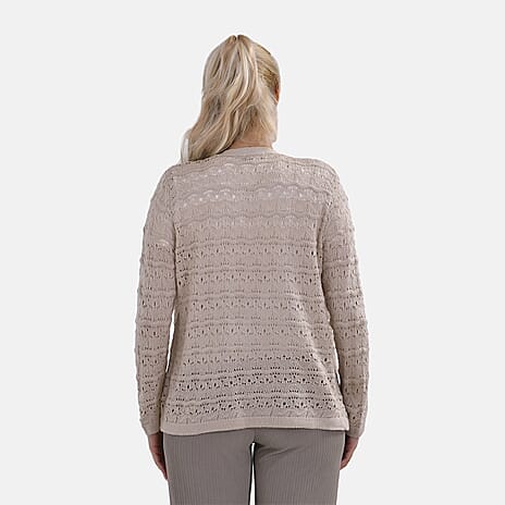 La Marey Lace Hollow Out Knit Cardigan (Size XXL) - Beige