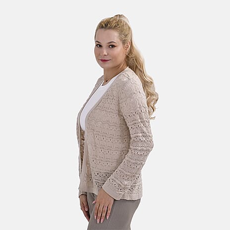 La Marey Lace Hollow Out Knit Cardigan (Size XXL) - Beige