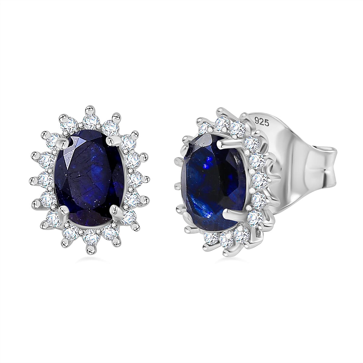 Masoala Sapphire & Natural Zircon Stud Earrings with Push Back in Platinum Overlay Sterling Silver 2.97 Ct.